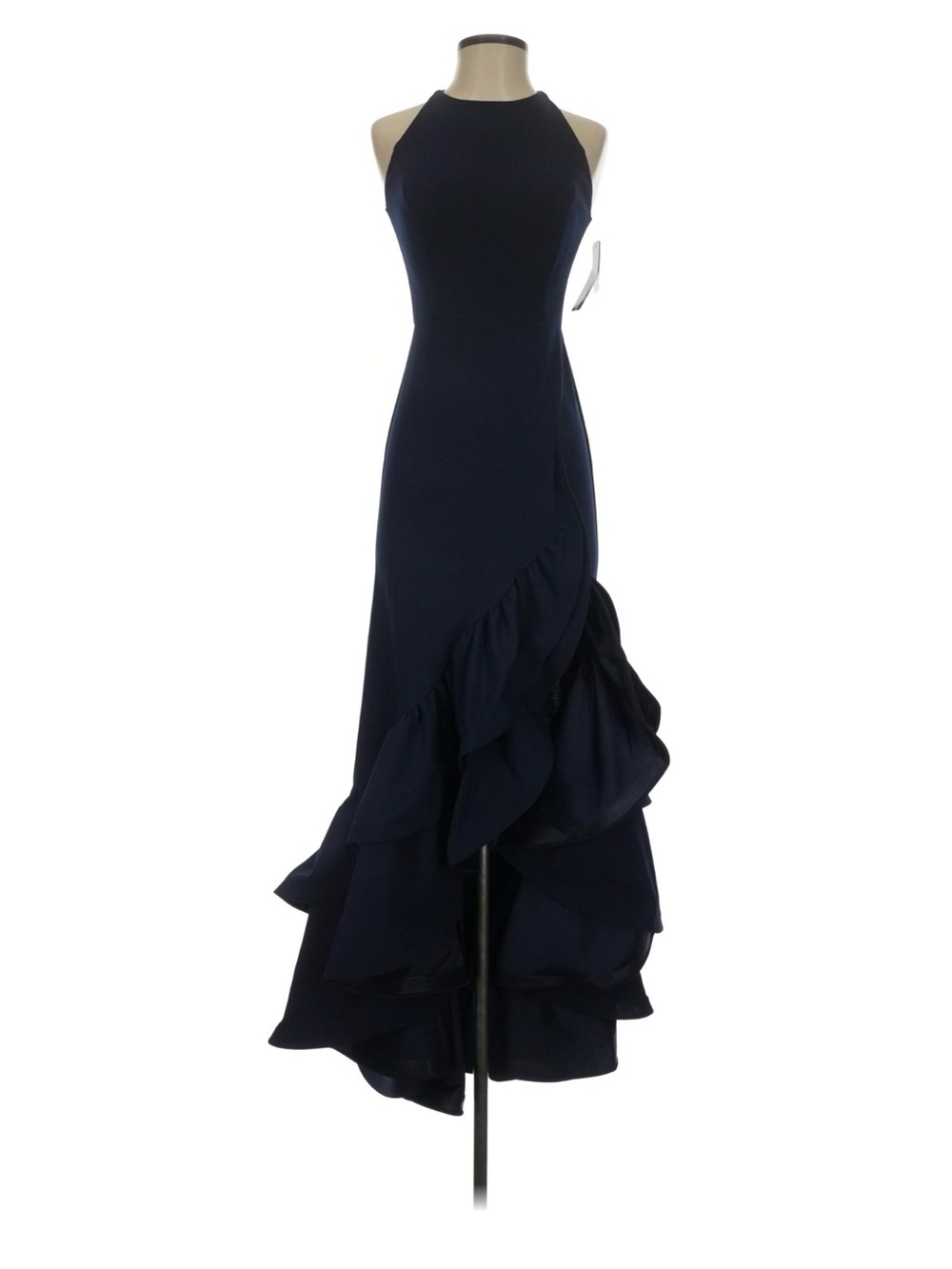 Betsy & Adam Navy Ruffled Trumpet Maxi Dress